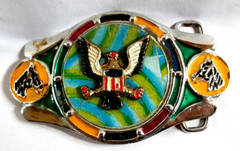 VTG 1970 Imperial Hebillas 2&Prime; Belt Buckle Mexico Western Eagle Green Blue Enamel