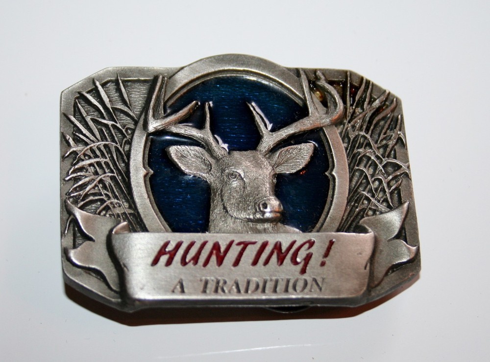 C&J Inc Belt Buckle (HUNTING! A TRADITION) BLUE ENAMEL – 1997