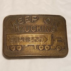 KEEP ON TRUCKING Belt Buckle Bronze Tone Truck Driving Transportation