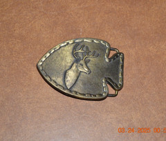 Vintage 1970&rsquo;s Solid Big Buck Whitetail Deer Arrowhead Design Belt Buckle