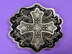 Iron Cross with Rhinestone Religious Gothic Punk Black Silver Color Belt Buckle