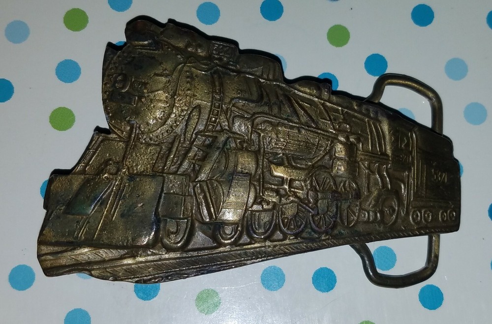 Vintage Train Engine Locomotive Brass Belt Buckle 5321 marked 1322