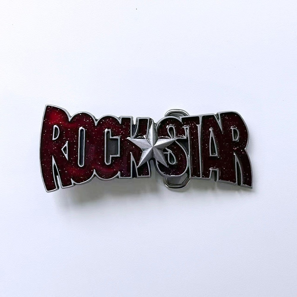 Rock Star Music Red Enamel Metal Belt Buckle