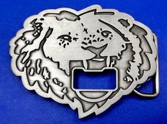 Roaring Lion Head Silver Tone Cutout Belt Buckle and Bottle Opener