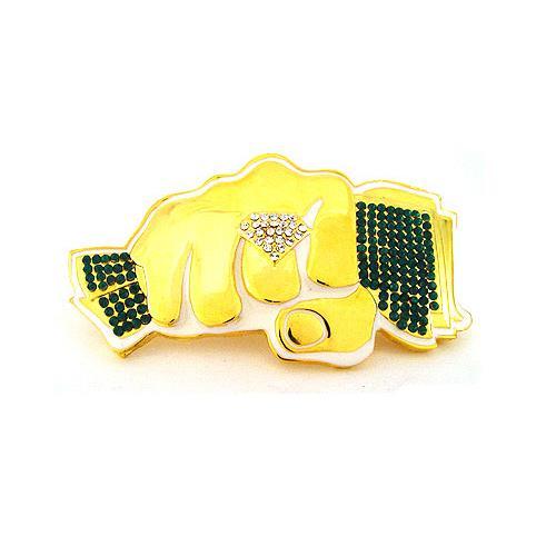 Green Rhinestones Money Diamond Knuckle Fist Gold Chrome HIP HOP Belt Buckle