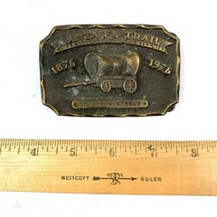 Vintage 1976 Santa Fe Trail Cimarron Kansas Centennial 3D Metal Belt Buckle