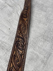 Tiger Eye Brass Tone Brown Belt Men Ladies Leather Embossing Western Cowboy
