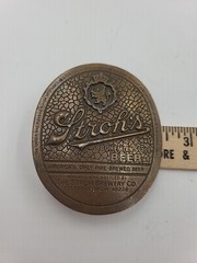 vintage 1970s belt buckle STROHS beer SOLID BRASS detroit WESTERN bohemian