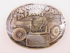 OK Firefighters Assoc. 1910 AMERICAN LaFrance Fire Truck Brass Belt Buckle