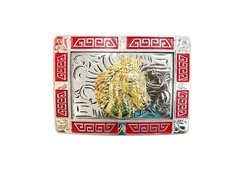 Western Red Buckle Gold Silver Horse Head Cowboy 2 »Buckle Hebilla Vaquero