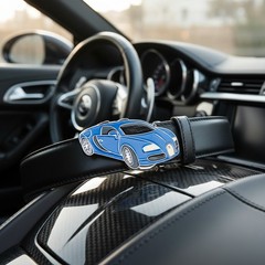 NEW Men Women Fashion Silver Metal Belt Buckle Blue Color Racing Luxury Car Gift