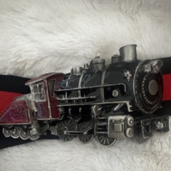 Steam Locomotive Train Metal Western Belt Buckle Black Red Silver 1.5in