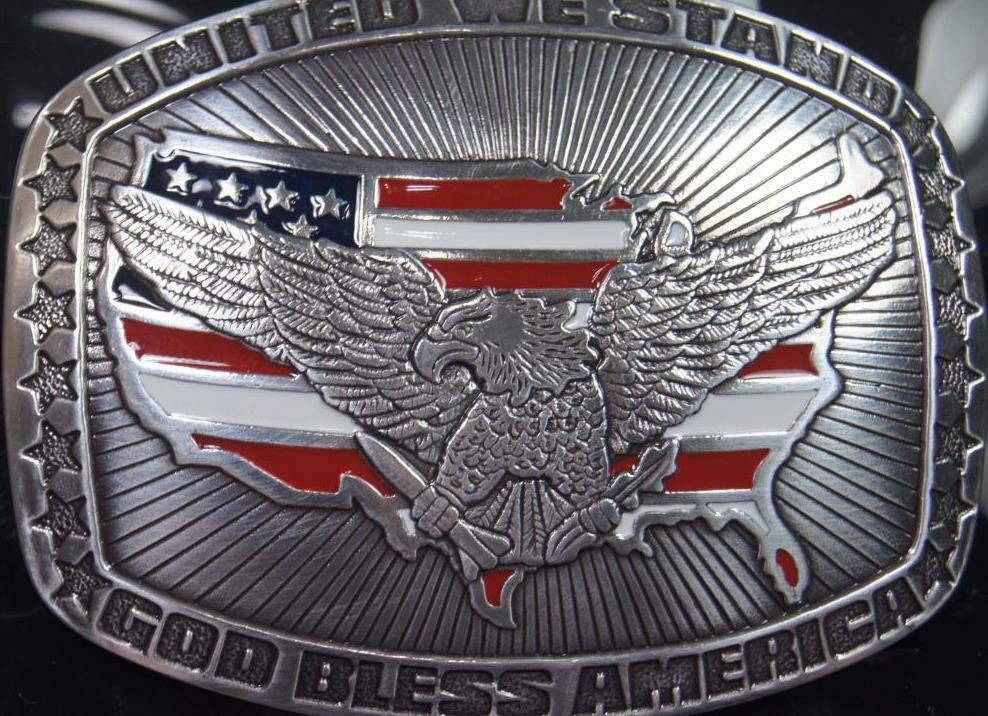 M&F WESTERN CRUMRINE EAGLE AND FLAG BELT BUCKLE GOD BLESS AMERICA 38006