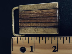 Solid Brass Belt Buckle Mens Rectangular Wood Inlay Brown Gold Western Fits 1.5&Prime;