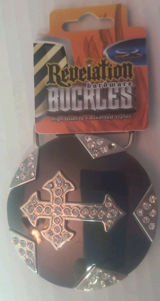 Revelation Hardware Chrome Bejeweled Cross Star Belt Buckle Christian 2.5&Prime; NEW!