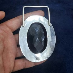 Blue Faceted Glass Gemstone Belt Buckle Handmade Vintage Style Silver Tone