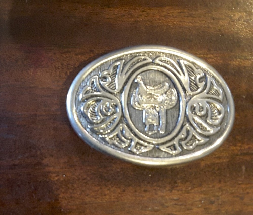 AVON METAL BELT BUCKLE Horse Saddle Western 80s