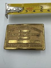 Vintage ABC Bowling League Award Brass Belt Buckle Most Improved Average