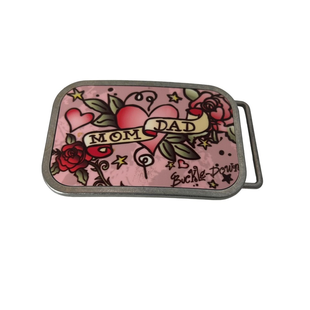 Mom & Dad Belt Buckle by Buckle-Down Hearts Roses Pink Background