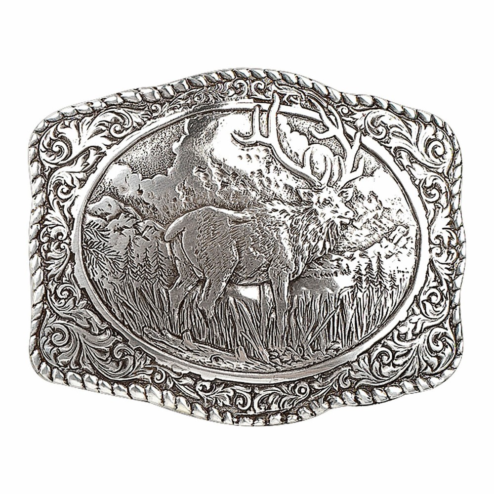 Crumrine ELK Western Men&rsquo;s Silver Tone Belt Buckle 38042