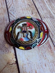 Pair Of Silver Metal Belt Buckles Eagle Seal Embossed Western Thunderbird Paint
