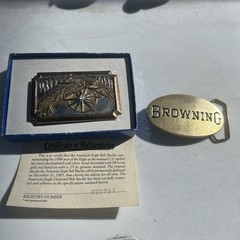 2 Lot Browning Brass Buckle Solid Brass Vintage Taiwan 4773 & UsEagle Bb Coa