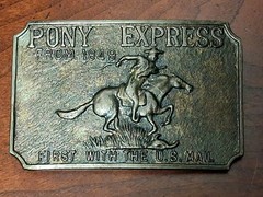 Vintage Pony Express Belt Buckle Copper Bronze Color
