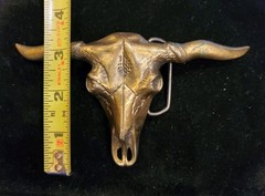 Western Longhorn Steer Skull Belt Buckle Patinaed Bronze