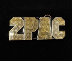 2006 vintage silver toned 2pac belt buckle featuring yellow rhinestones RARE