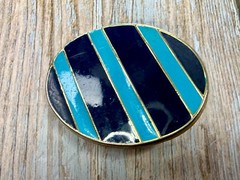 Geometric Enamel Pattern Black Blue Stripes Outlined Hippy Vibe Belt Buckle