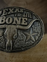 Texas To The Bone Belt Buckle Longhorn Skull Star Western Antique Gold