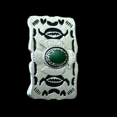 Vtg Southwestern Belt Buckle Green Stone Silver Thunderbird Zuni Navajo Bird