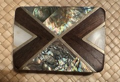 Vintage Mexico Wood & Shell Inlay Belt Buckle 2X3 in