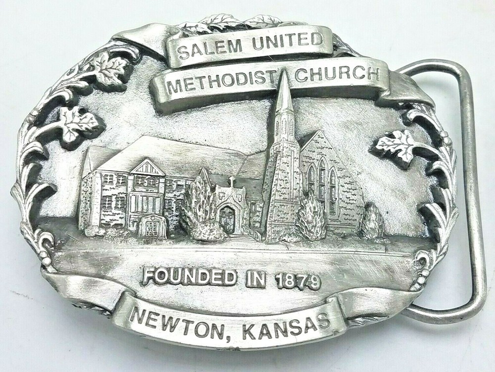 RARE 1986 Salem United Methodist Church Belt Buckle Newton, KS w Stand 255/500