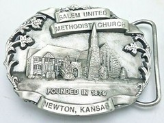 RARE 1986 Salem United Methodist Church Belt Buckle Newton, KS w Stand 255/500