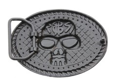 Men / Women Buckle Silver Skull Skeleton Halloween Black Big Oval Gothic Rocker