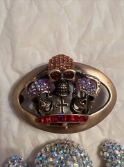 2 NEW Skull Belt Buckles Bling Crossbones Halloween Pirate Costume Goth