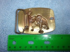 Vintage Astamar Belt Buckle Solid Brass Bull Elephant trunk up good luck