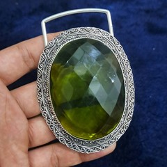 Green Faceted Glass Gemstone Belt Buckle Handmade Vintage Style Silver Tone West