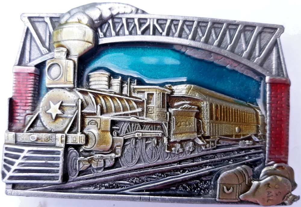 Belt buckle 1983 Bergamot Brass Golden Age of Railroad Travel 3.5&Prime; long U-41