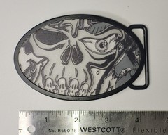 Skull Face Grim Reaper 4&Prime; BELT BUCKLE Oval Black Gray, Fly Fresh