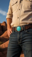 Men Women Southwestern Fashion Belt Buckle Silver Metal Turquoise Blue Cowboys