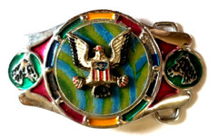 VTG 1970s Imperial Hebillas Belt Buckle Hencho Mexico w Patriotic Eagle Enameled
