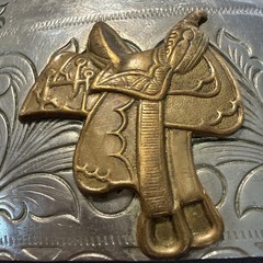 Vintage Rockmount Denver Colorado Nickel Silver Horse Saddle Western Belt Buckle