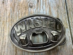 WASTED Statement Funny Novelty Silver Tone KALAN Belt Buckle with Bottle Opener