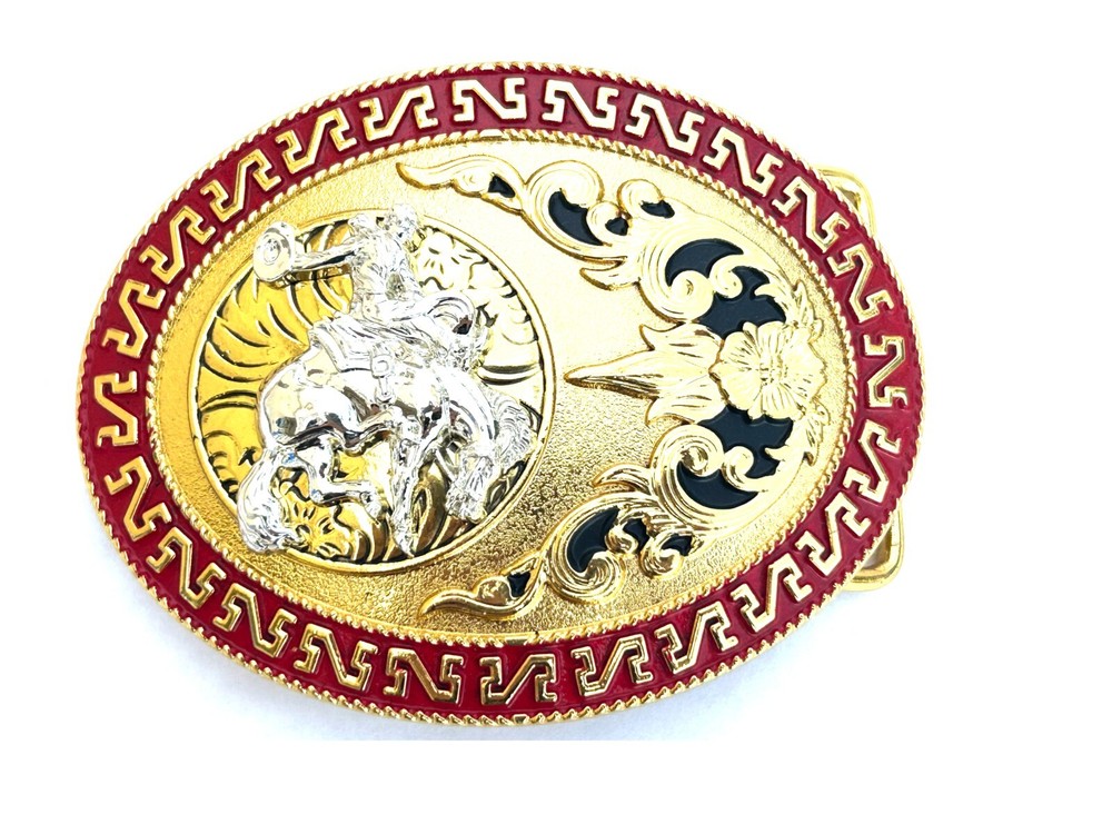 Western Buckle Oval Gold Silver Red Horse Rider Cowboy 2 » Hebillas Vaqueras