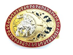 Western Buckle Oval Gold Silver Red Horse Rider Cowboy 2 » Hebillas Vaqueras