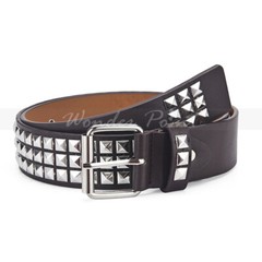 Snap On Punk Rock Star Pyramid Studded Checker Board Leather Belt