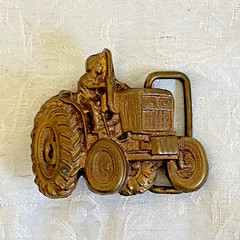 Vintage Tractor Belt Buckle Farmer Bronze Tone Western Farm Farmer Scene 3” x 2”