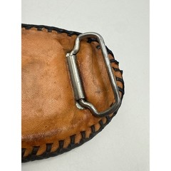 Vintage Hand Tooled Leather Belt Buckle RGE Initials Western Whipstitch Brown